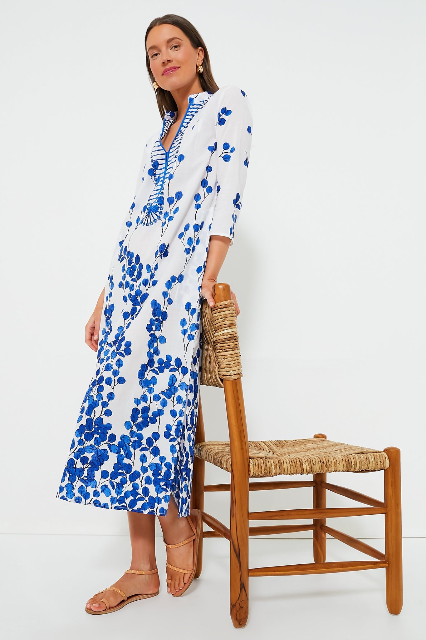 Exclusive Leaf Blue Clorinda Long Kaftan