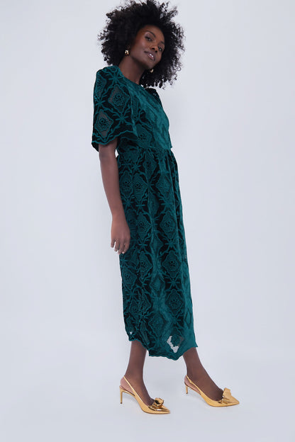 Green Velvet Eyelet Catalina Dress