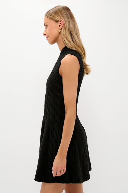 Black Cable Knit Mini Saxon Dress