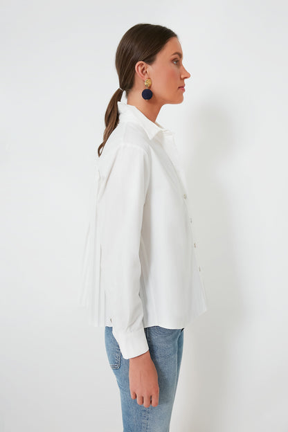 White Pleated Jade Button Down