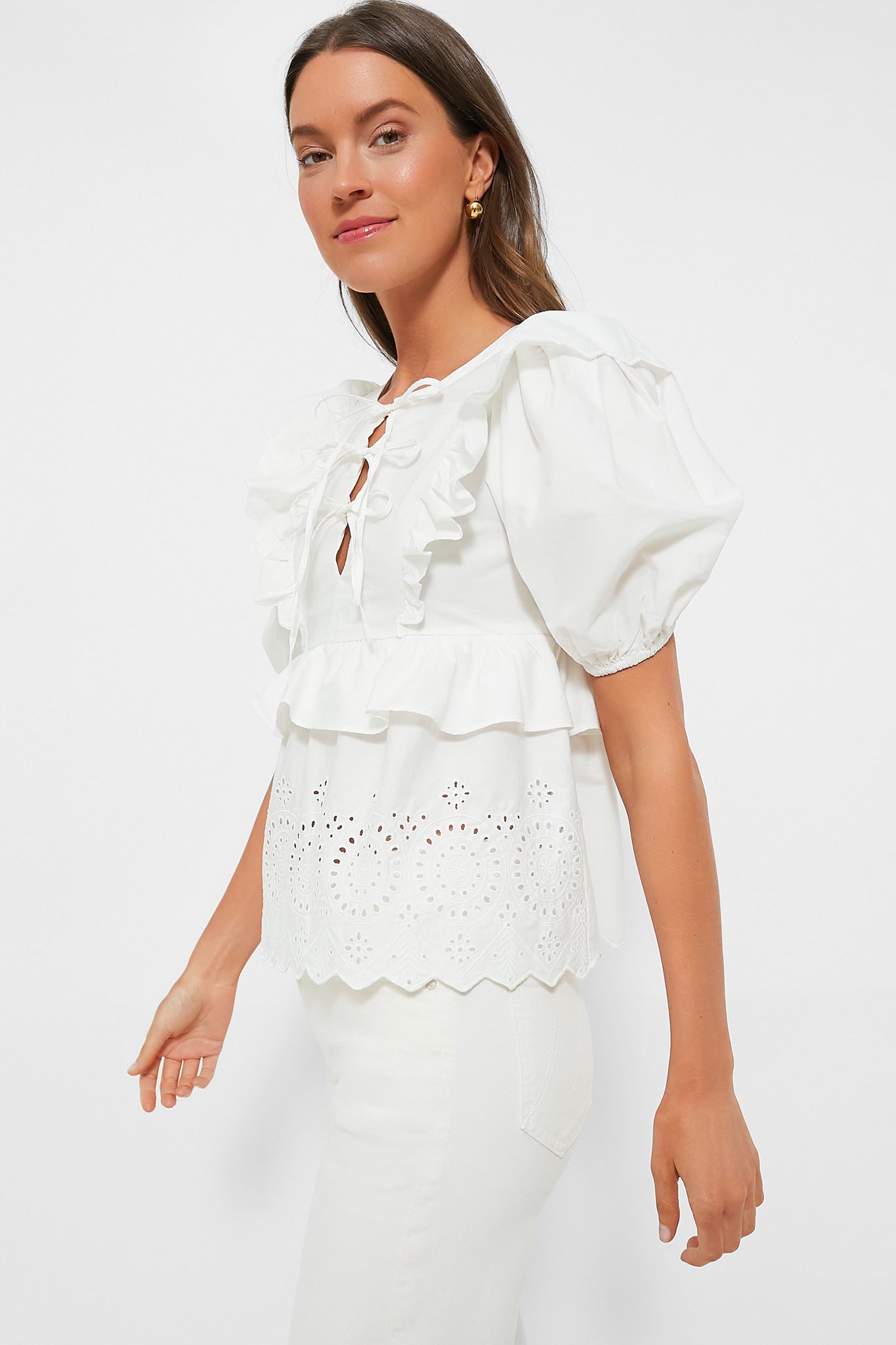 Exclusive White Ruffle Eyelet Top