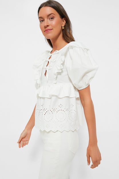 Exclusive White Ruffle Eyelet Top