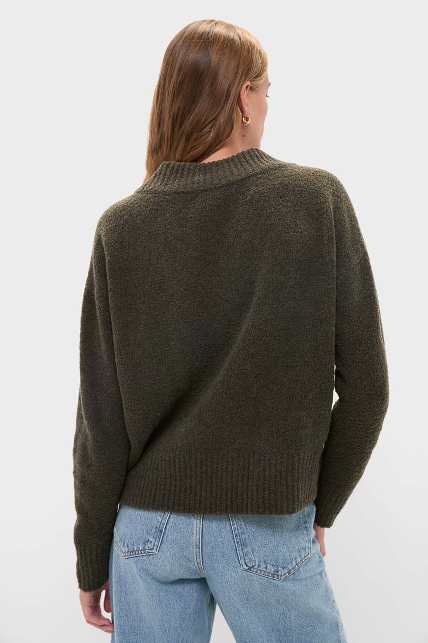 Olive Wool Boxy V-Neck Sweater