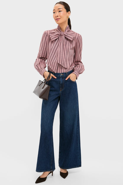 Mauve Stripe Brianna Bow Blouse