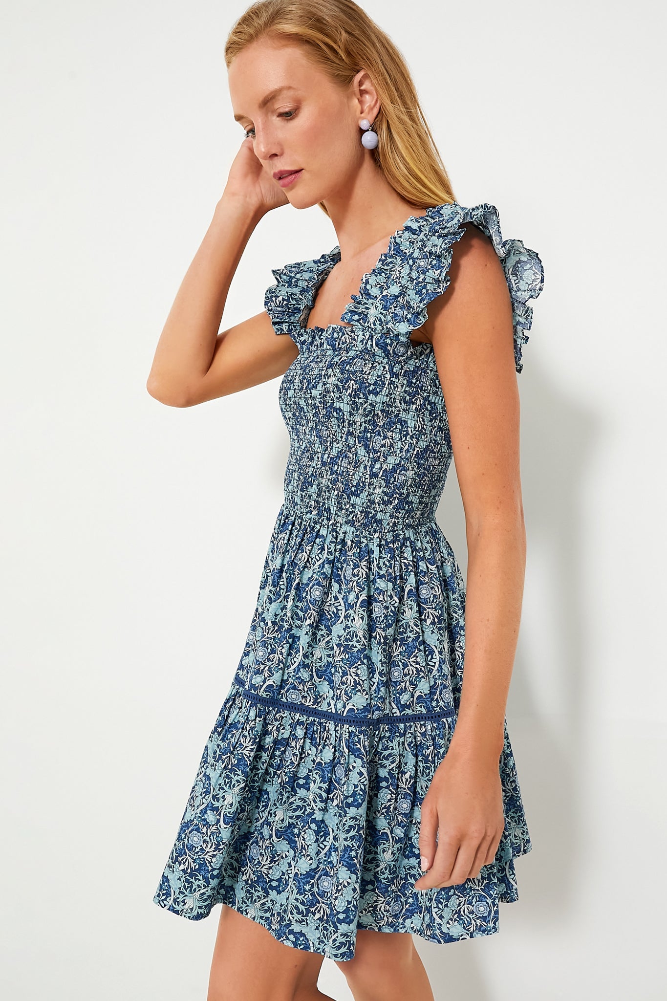 Blue Floral Smocked Eleanor Mini Dress
