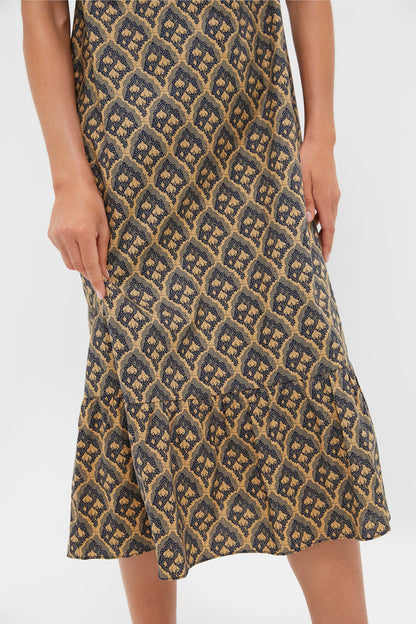 Navy & Tan Floral Mimi Midi Dress