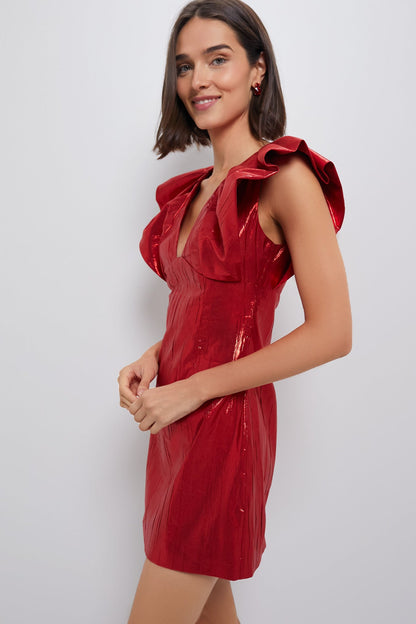 Red Metallic Plisse Tanya Mini Dress