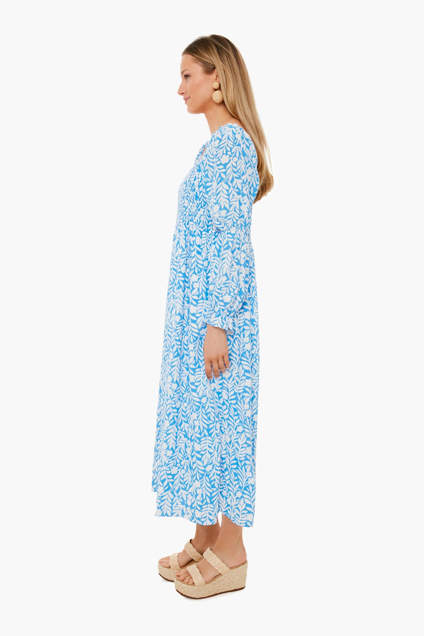 Floral Vine Print Square Neck Dress