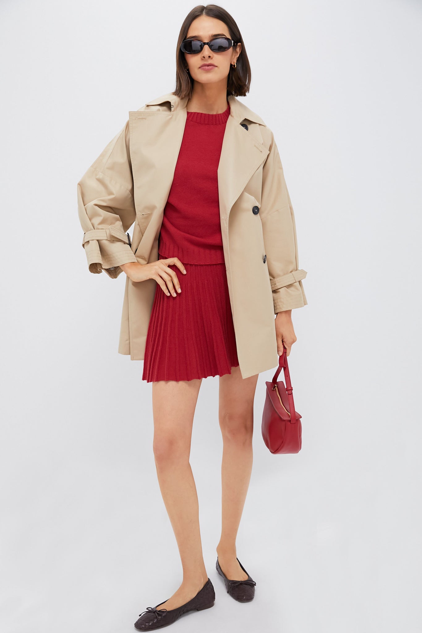 Red Knit Pleated Saylor Skirt