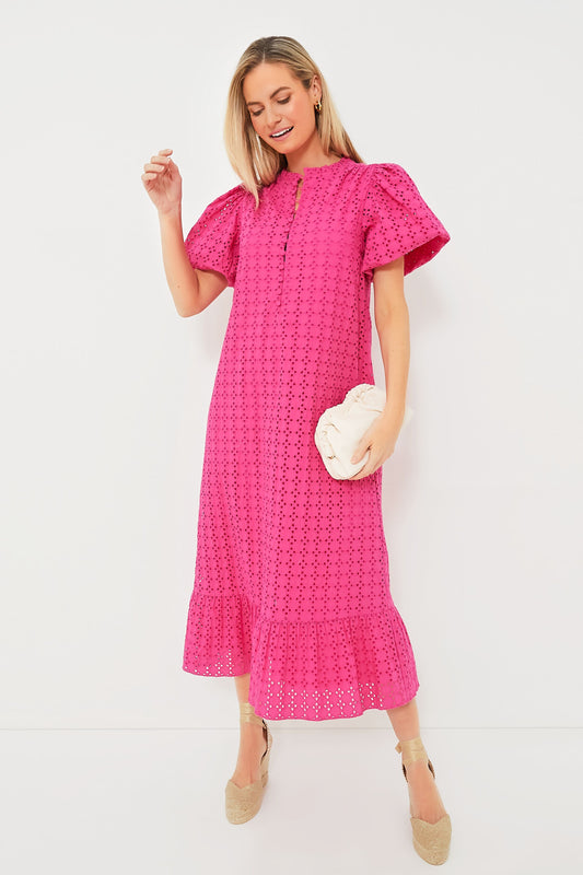 Pink Eyelet Midi Tryall Dress
