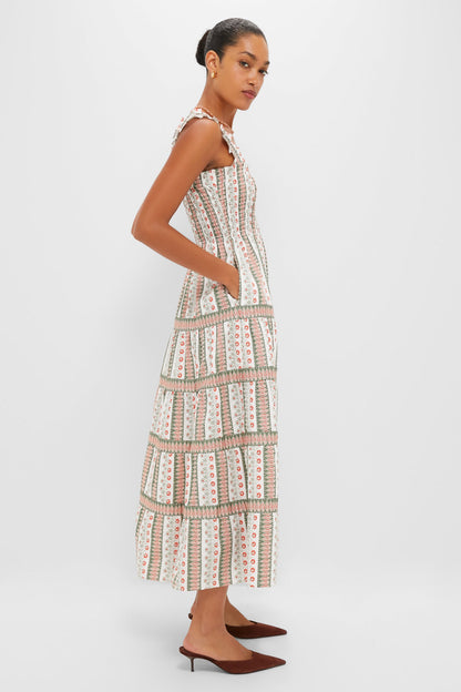 Olive and Paprika Cosmos Floral Stripe Kimmy Maxi Nap Dress