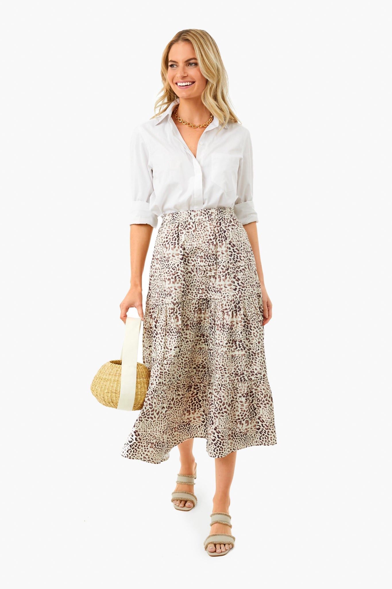 Day Calla Cheetah Pintuck Midi Skirt