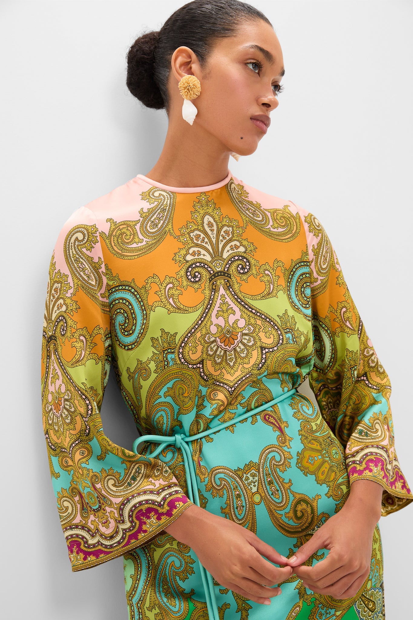 Multi Clemenza Silk Midi Dress