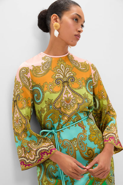 Multi Clemenza Silk Midi Dress