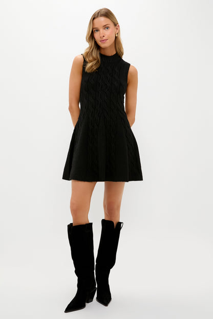 Black Cable Knit Mini Saxon Dress