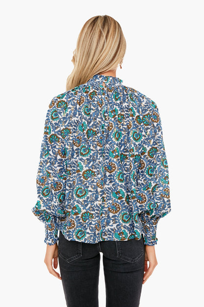 Gold Lurex Dot Napa Blue High Neck Top