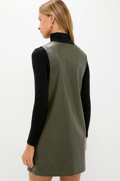 Olive Faux Leather Pinafore Dress