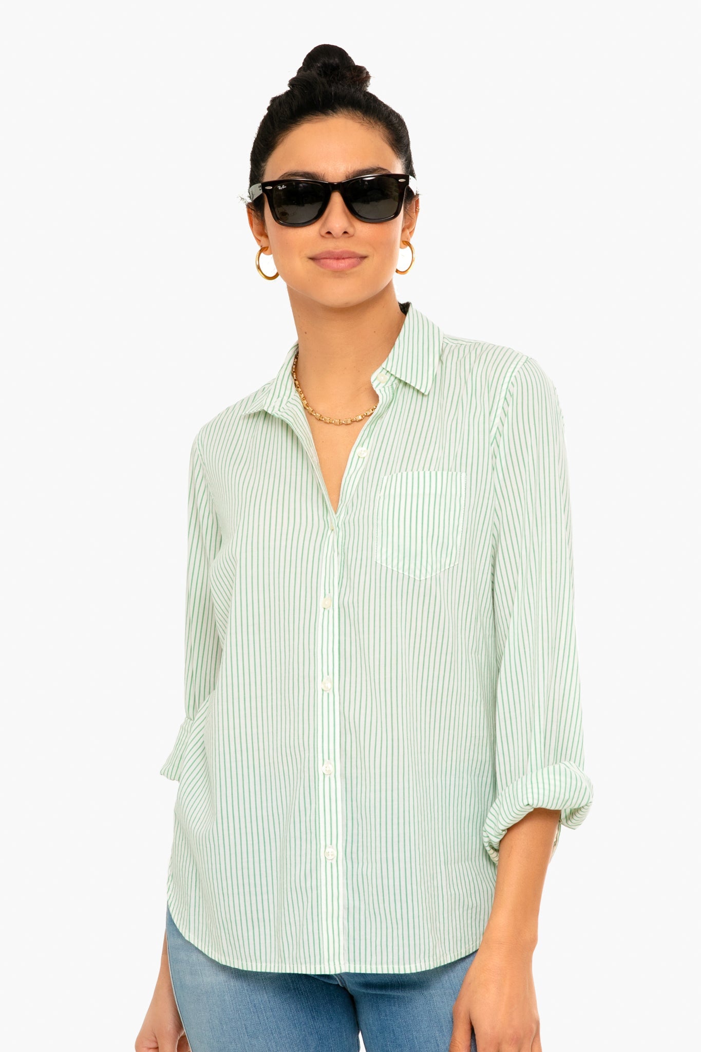 Green Pinstripe Grace Classic Shirt