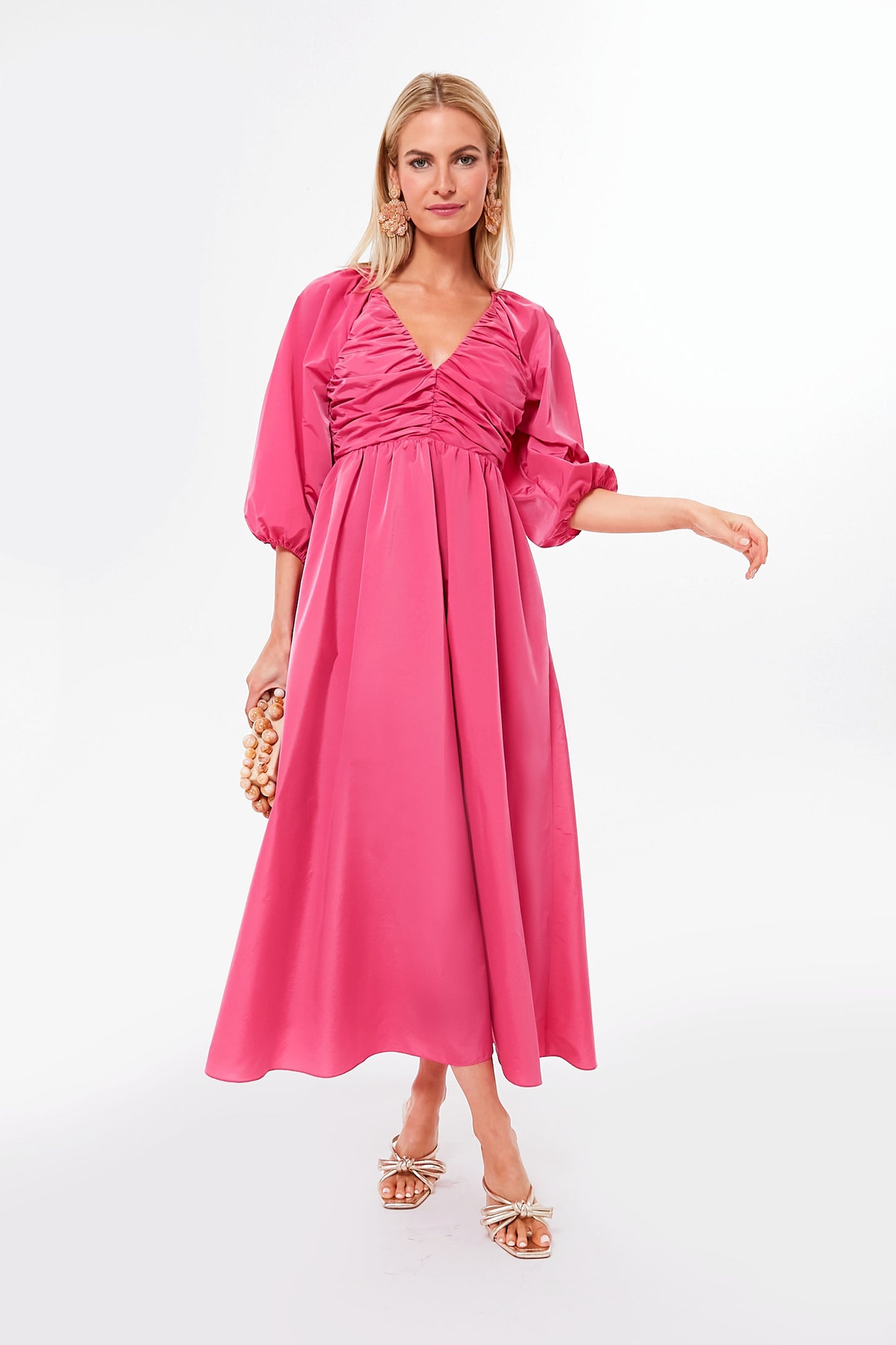 Fuchsia Ruched V-Neck Gia Maxi Dress