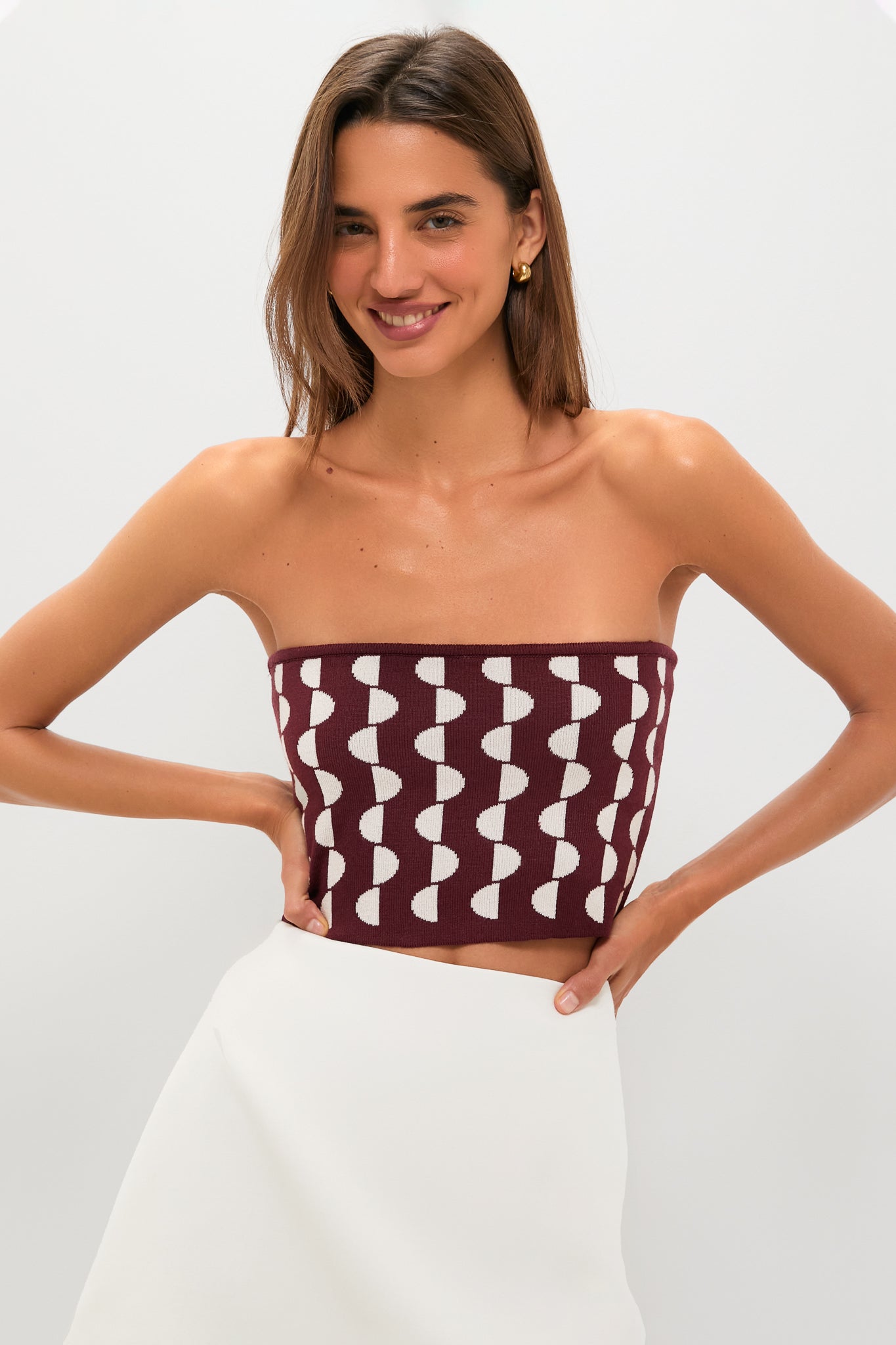 Wine and Off White Copa Knit Top