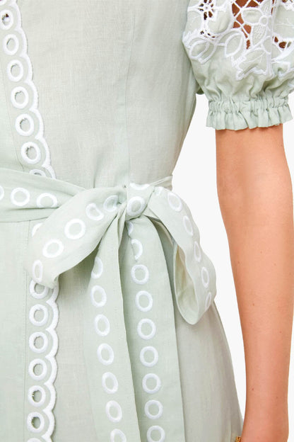 Mint Cide V-Neck Embroidered Midi Dress
