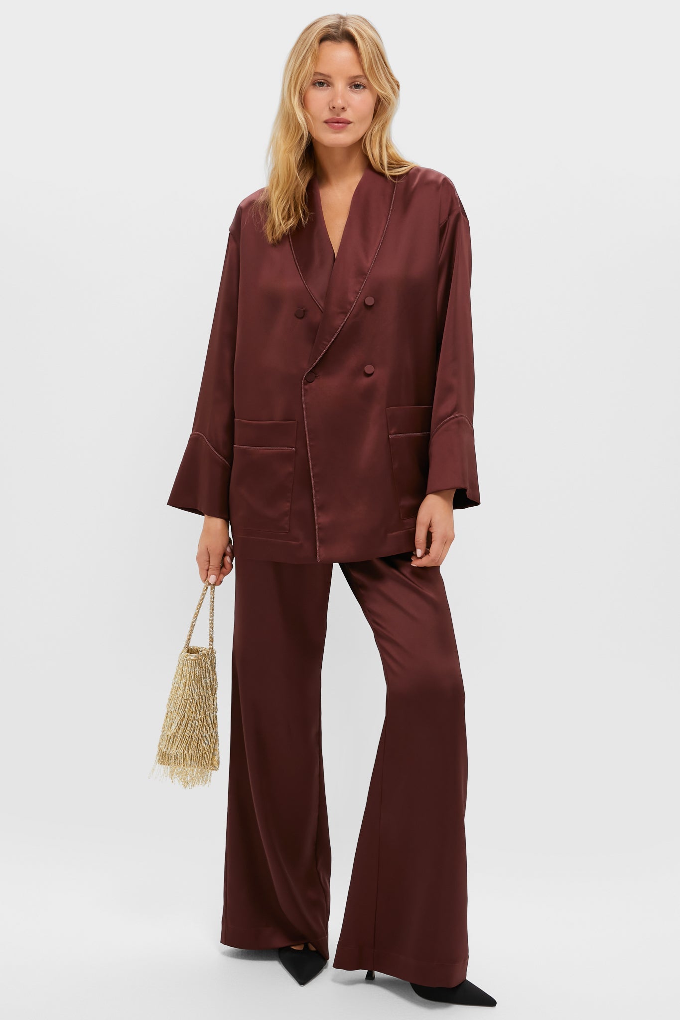 Chocolate Satin Smoking Jacket