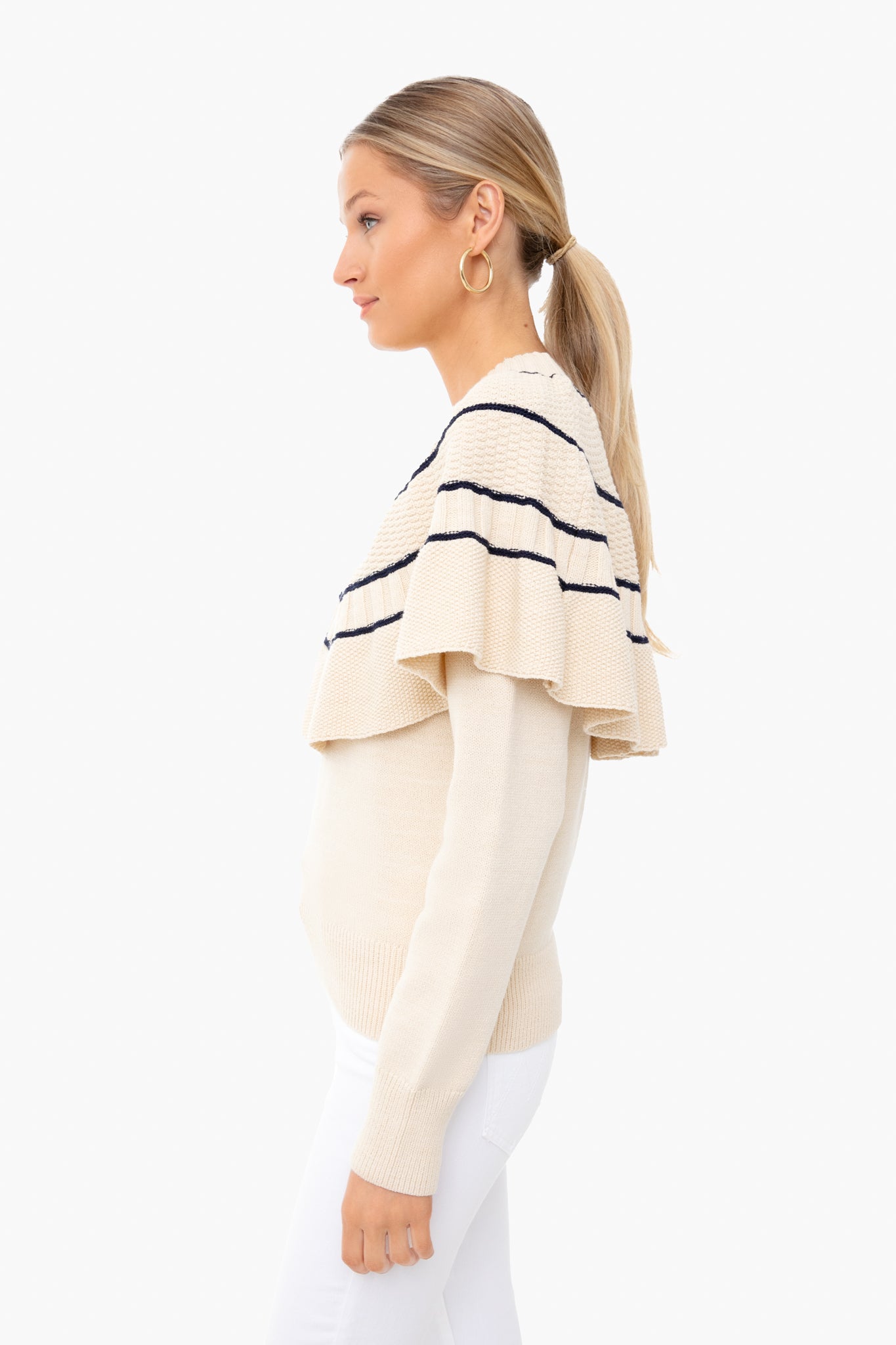 Natural and Navy Textural Stitch Capelet Sweater