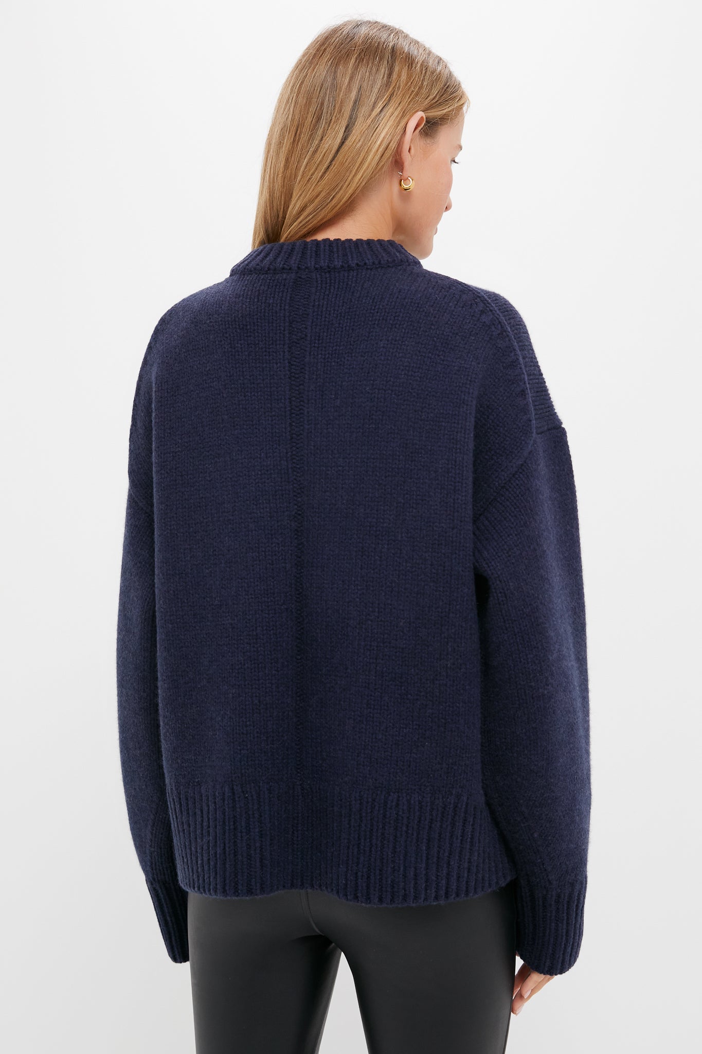 Navy Genevieve Cashmere Wool Blend Crewneck Sweater