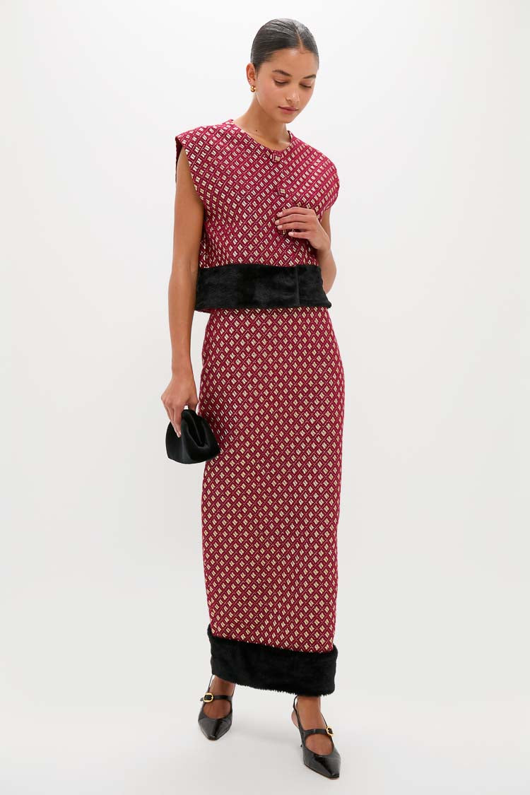 Burgundy and Gold Hernan Geom Fur Top