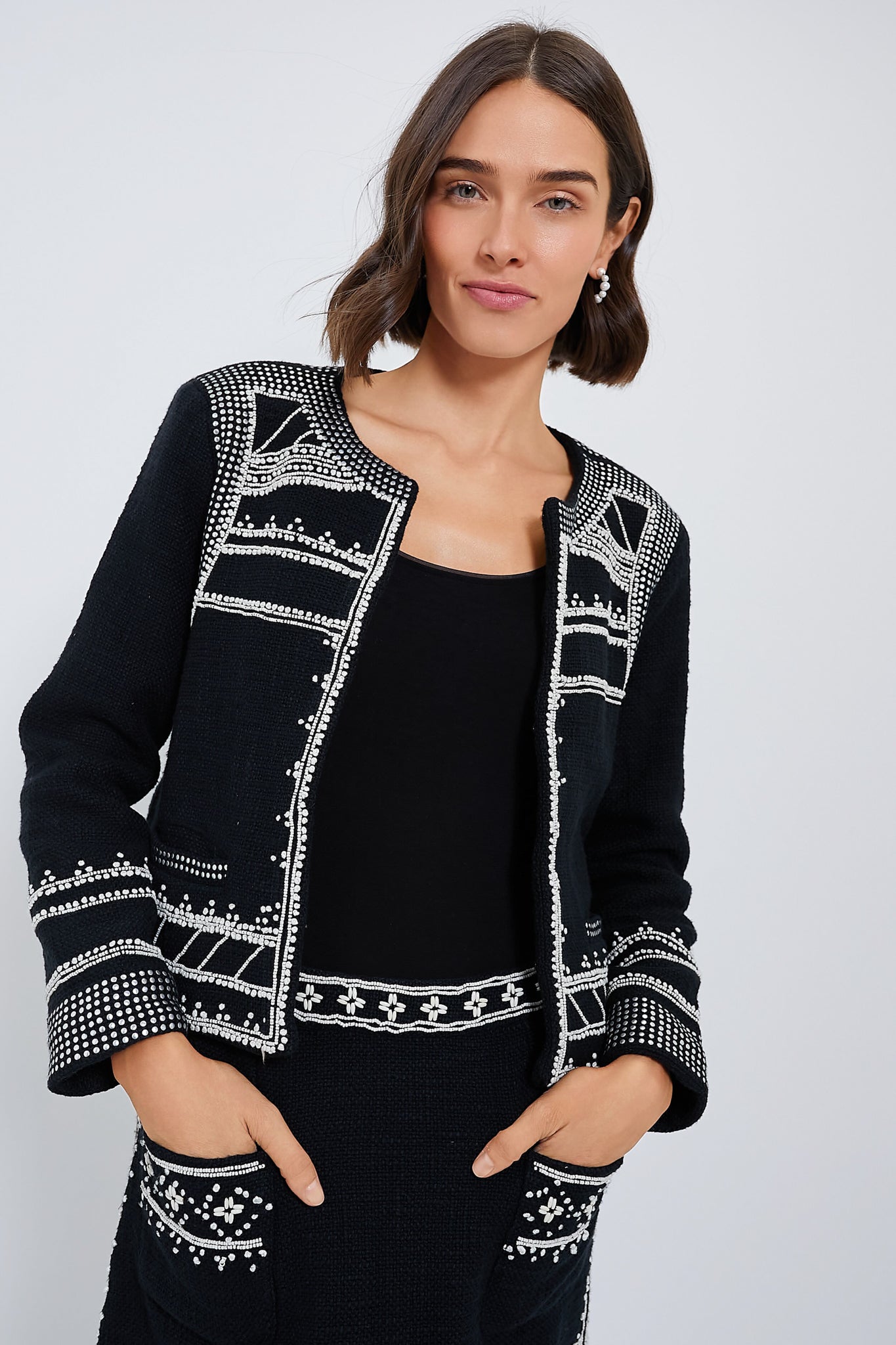 Black Mille Embroidery Long Sleeve Jacket