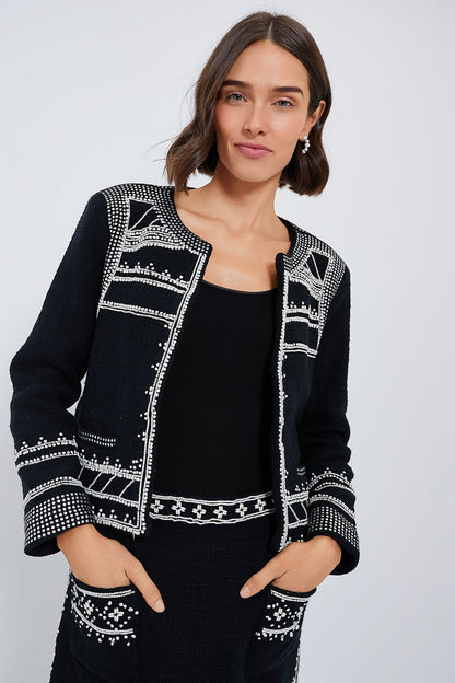 Black Mille Embroidery Long Sleeve Jacket