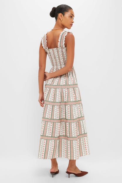 Olive and Paprika Cosmos Floral Stripe Kimmy Maxi Nap Dress