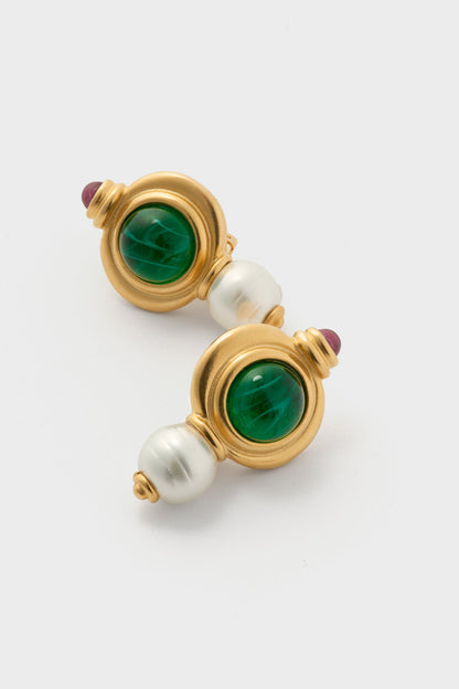 Emerald and Gold Pearl Earrings