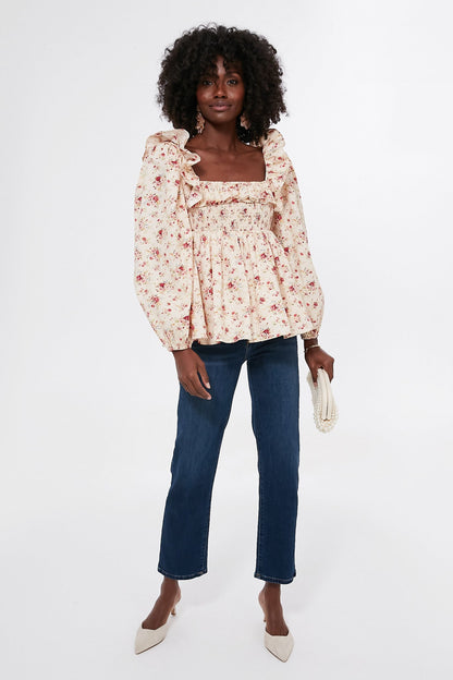 Cream Floral Ruffle Sleeve Addison Blouse