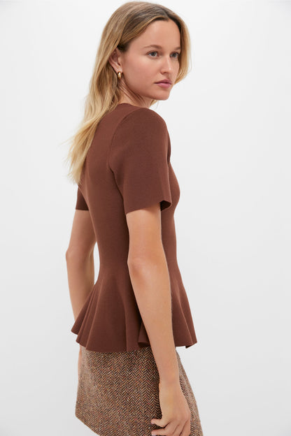 Chocolate Brown Knit Phoebe Peplum Top