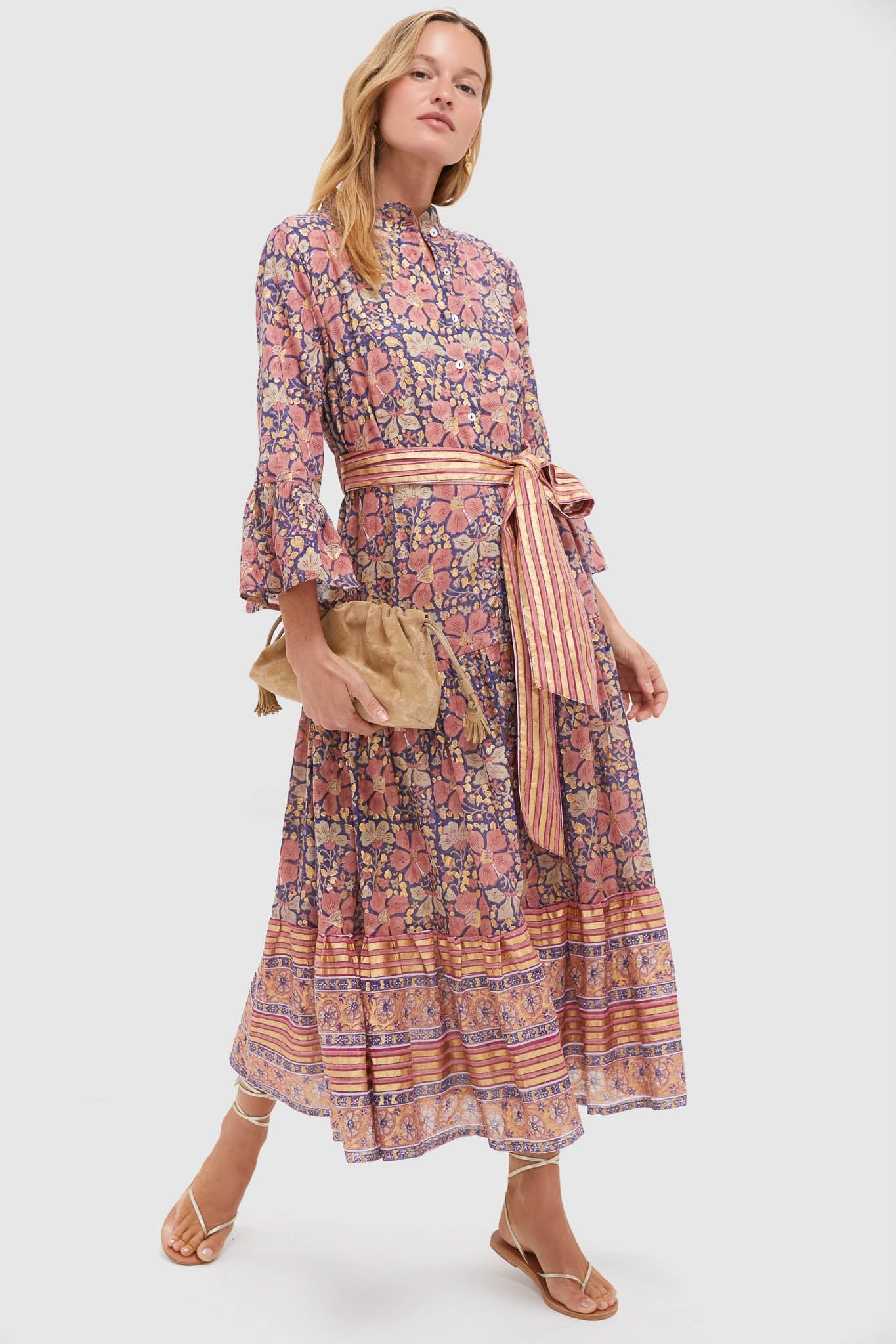 Matera Navy Ruffle Collar Bell Maxi Dress