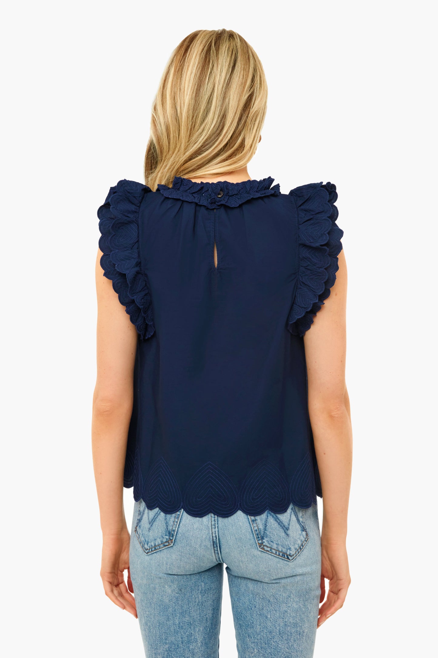 Navy Heidi Heart Quilted Flutter Sleeve Tank Top