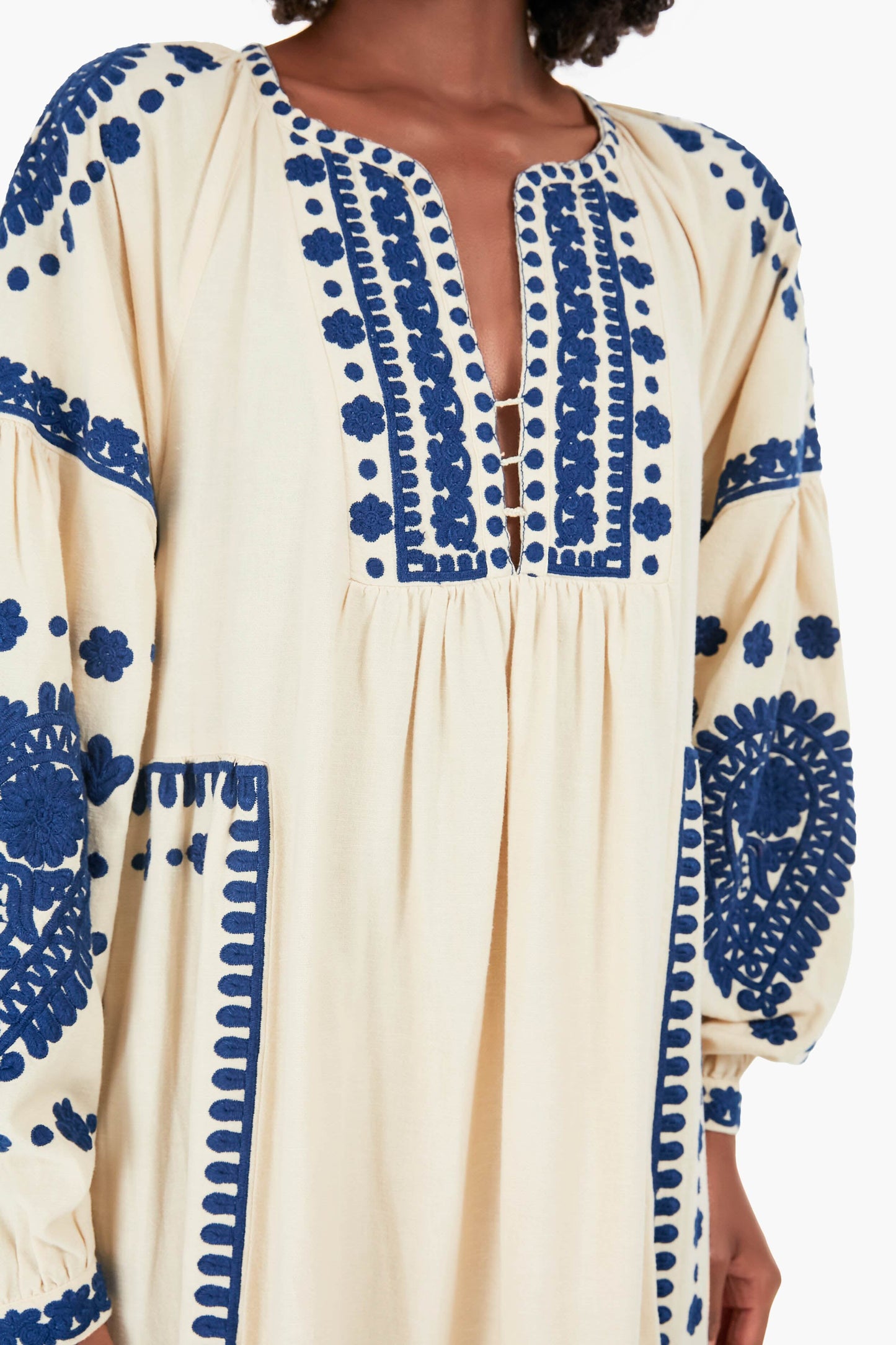 Cream Holly Soutache Longsleeve Dress