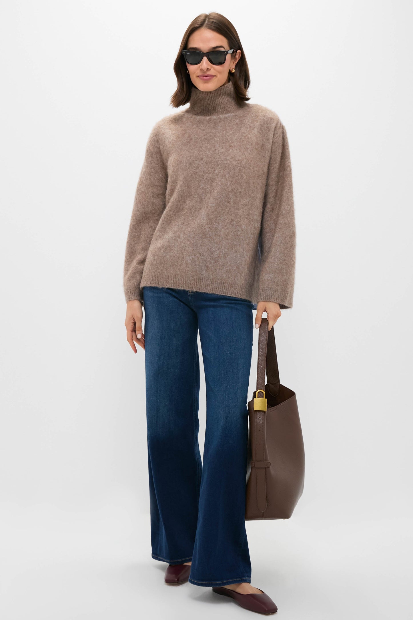 Camel Mallory Combo Knit Turtleneck Sweater