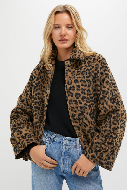 Brushed Wool Leopard Drew Short Trench Coat