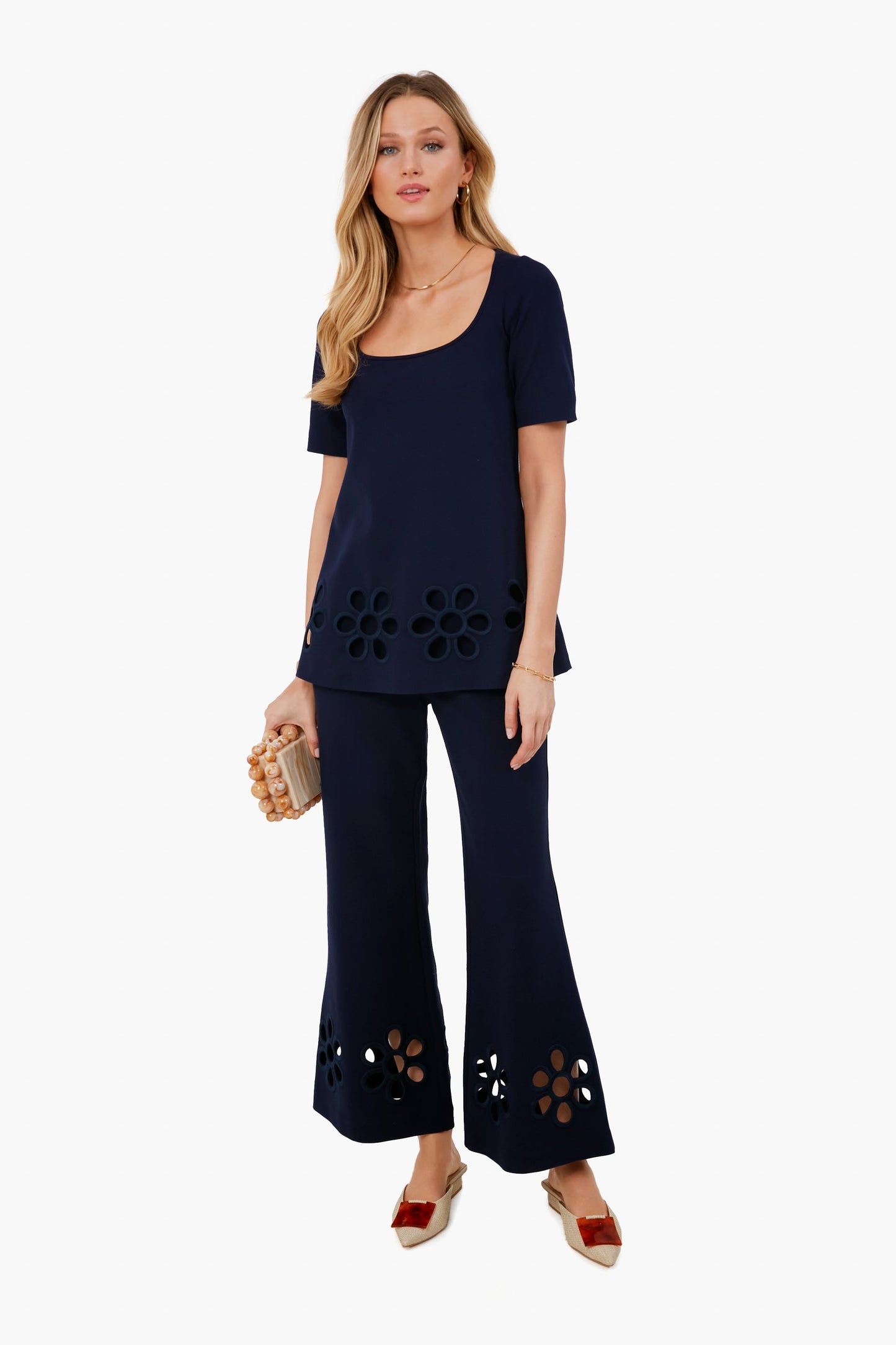 Marine Blue Embroidered Pant
