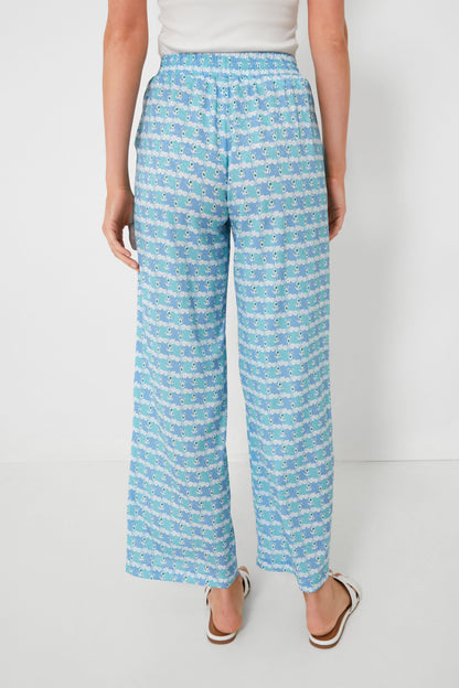 Blue Geometric Print Silky Paloma Pants