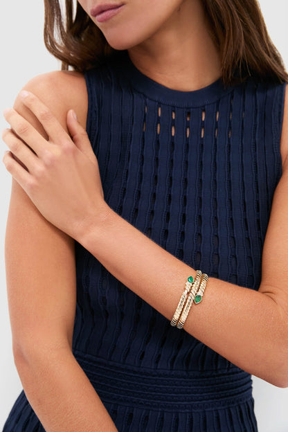 Shiny Gold, Emerald and Pave Wrap Around Cobra Bracelet