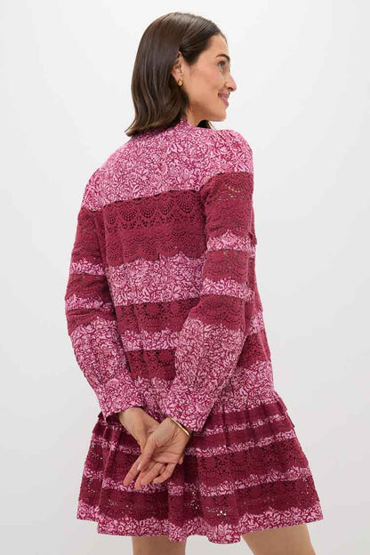Lace Trim Maroon & Pink Floral Emmie Mini Dress