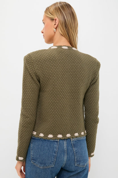 Army and Biscuit Astor Contrast Trim Cardi