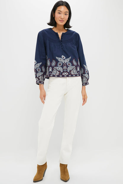 Navy Embroidered Lucia Blouse