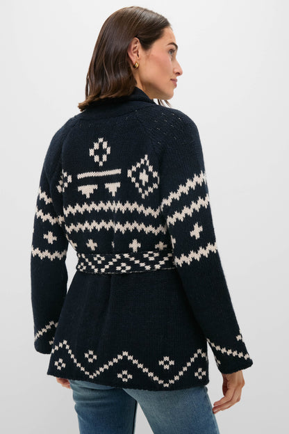 Navy and Cream Reversible Shepherd Cardigan