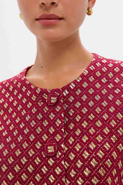 Burgundy and Gold Hernan Geom Fur Top