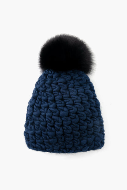 Navy Pom Beanie