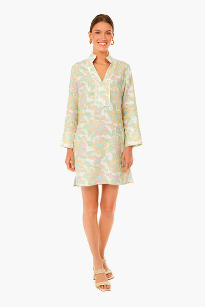 Retro Floral Long Sleeve Classic Tunic Dress